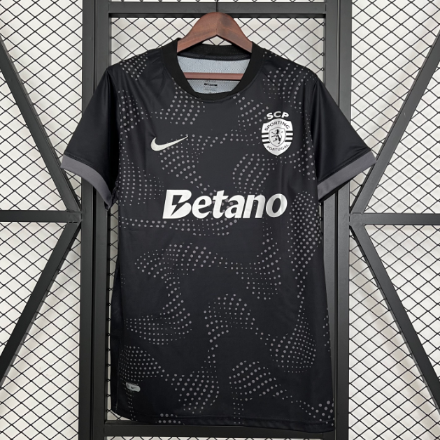 2025-26 Sporting Lisbon Black Away Soccer Jersey Shirt